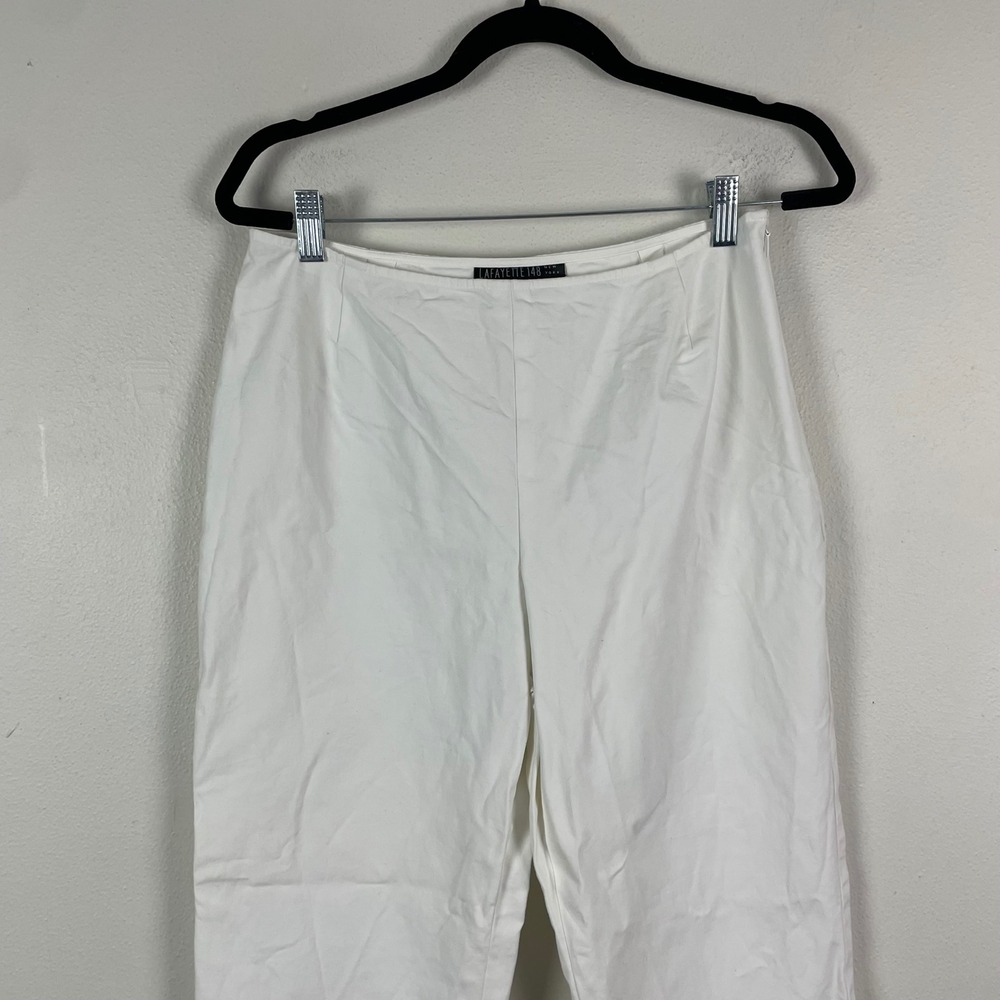 Lafayette 148 New York White Cotton Blend Cropped Pants 12 Career Minimalist - Picture 2 of 8